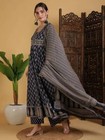 Indian Women Blue  Cotton Floral Printed Anarkali Kurta With Palazzos   Dupatta