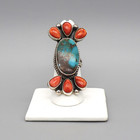 Navajo-sterling Silver   Turquoise    Spiny Oyster Ring-mildred Parkhurst-sz 7