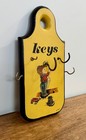 Vintage Handmade Painted Wood Wall Hanging Key Holder Mcm Boy With Cat
