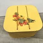 Vtg Princess Butter Cream Yellow Wicker Sewing Craft Basket Organizer Box Floral