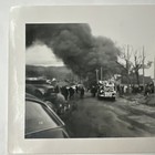 1940s Vtg Church Fire Building Firetruck Firefighters Smoke Snapshot Photo Cross