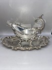 3pc Set Wallace Baroque Style La Reine Gravyboat Silverplate 1138   Bread Tray