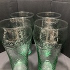 Coca-cola Set Of 4 Pebbled Green Glasses 12oz Embossed Logo Vintage