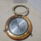 Vintage Bell Clock Company Nautical Ship s Porthole Brass   Oak Wall Clock Works