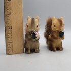 2 Vintage Flocked Grey Squirrel Figurine W Pinecone Fuzzy Tail 3  Japan