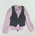 Vintage 70s Women s Outfit Set Skirt Blouse Vest Purple Gray Plaid Pleated Midi