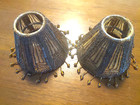 Pair Vintage Glass Bead Lamp Shade 4    X 5    Amber Beads Dangle Trim