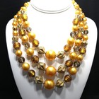 Vintage 1950s Gold Glass Bead Necklace  3 Strand Mid-century Statement Jewelry