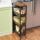 Narrow Rolling Cart Storage Slim Trolley 4 Tier Metal Kitchen Organizer Wheels