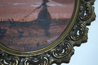 Antique Victorian Oval Signed Painting Filigree Brass Frame Girl At Lake Ducks