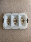 Vintage Georges Briard Milk Glass Divided Tray Gold Trim Brass Handles 20 x13 