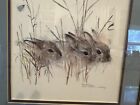 Vintage Mads Stage Danish Artist Framed Animal Print Rabbit Set
