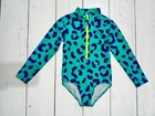 Boden  girls Mini Boden  4-5 Teal Blue Long Sleeve Zip Up Swimsuit Rash Guard