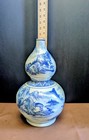 Large 14 5  Hand-painted Chinese Blue And White Double Gourd Landscape Vase