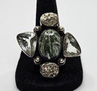 Vintage Arya 925 Sterling Silver Prasiolite Seraphinite And Pyrite Ring Size 9