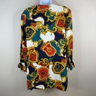 Vintage Womens Nautical Statement Jacket Size M Navy Gold Baroque Chain Print