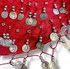 Red Belly Dance Hip Scarf Coin Belt Silver Tone Beaded Tribal Costume Wrap
