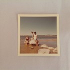 Vintage 1963 Color Photograph Three Ladies Lake Rocks Beach Pose Great Lakes Mi