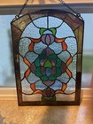 Vintage Tiffany Style Stained Glass Floral Window Panel Leaded Panel 13 5x9 5