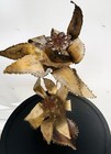 Vintage Brutalist Flower Torch Cut Metal Floral Sculpture Wood Base Signed Mcm