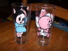 Vtg Lot 2 Pepsi Promo Collector Series Petunia Pig   Tuffy Drinking Glasses 1975