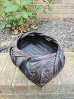 Vtg Japanese Bamboo Ikebana Flower Basket Wave Pattern Large 10  X 8 