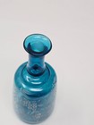 Victorian Blue Hand Blown Glass Bottle   Vase Enamel Flowers 8 1 2  Tall