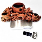 Vintage Chinese Carved Soapstone Red Baby Birds Floral Triple Vase 11 