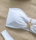 Women   s White 2-piece Bandeau Strapless Bikini Thong Bottom Starfish M
