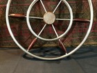 Vintage - 24    Chrome Stainless Steel Nautical Ship Tacht Wheel W  Wooden Handles