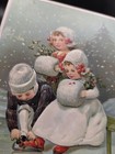 Antique Christmas Victorian Children Ice Skating Embossed Postcard 1900s 