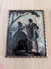 Pair Reverse Painting Victorian Silhouette Convex Glass 4 X 5 Vintage Art Couple