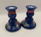 Vintage Chinese Porcelain Candlestick Holders   Bowl Set Cobalt Blue