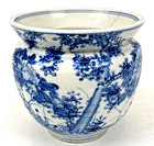 Japanese Antique Blue   White Peony Motif Large Jar