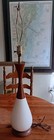 Vtg Mid Century Modern Danish Teak Wood White Ceramic Lamp 60s Large 36    Retro