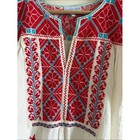 Mi Golondrina Hand Embroidered Blouse Women s Small White Red Blue Mexican