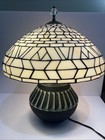 Vintage Mid Century Modern 2 Ways Ceramic Lamp With Tiffany Style Glass Shade 
