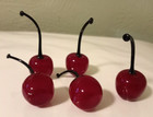 5 Gorgeous  Murano Art Glass Dark Red Cherries W black Stems  67a 