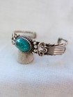 Vintage American Sterling Silver Turquoise Cuff Bracelet 5 In 18 2g Signed