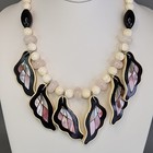 Vintage Lee Sands Statement Necklace Mother Of Pearl Pink Inlay Rose Quartz 19 