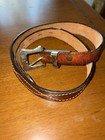 Vintage Embroidered Tooled Leather Western Belt Size 28 Brown Long Island 