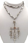 Cet Yalalag Mexico Sterling Silver 925 Wedding Three Cross Necklace 26 Inches