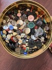 Mixed Lot Of Vintage   Antique Buttons In Old Tin 3 Lbs Metal Celluloid Leather