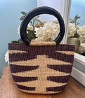 Handmade Large Woven Straw Leather Handle Bolga Market Tote Bag