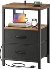 Nightstand With Charging Station  Side Table With Fabric Drawers  End Table W   
