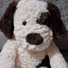 Jellycat  No Tag Dog Plush Stuffed Animal  White brown  Patchwork Eye 19in Cream