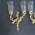 Double Arm Brass Wall Sconce Candle Stick Holders Glass Hurricane Shades French 
