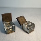 Lot Of 2     Antique Ink Well-clear Glass With Brown Wood Hinge Lid