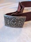 Vtg Knights Of Pythias Red Leather Sword Belt W buckle And Ornate Motif  40 