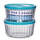 Anchor Hocking Sculpted Glass Food Storage Container Lids 4 Cup Round set Of 2 